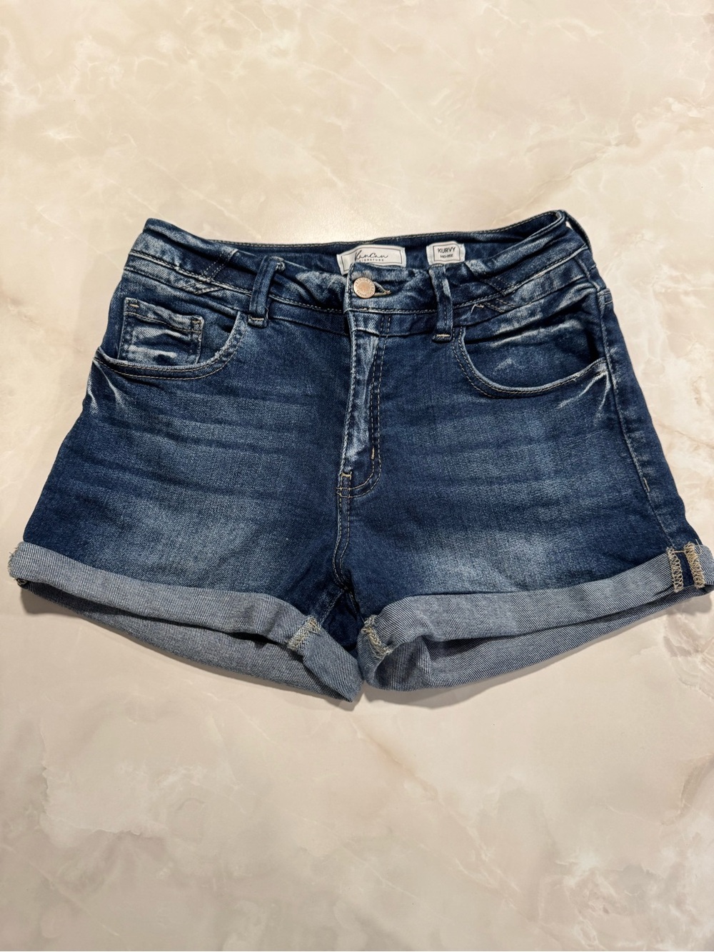 KanCan Navy Blue Rolled Cuff Denim Shorts